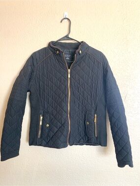 Active USA Black Quilted Jacket with Gold Accents
